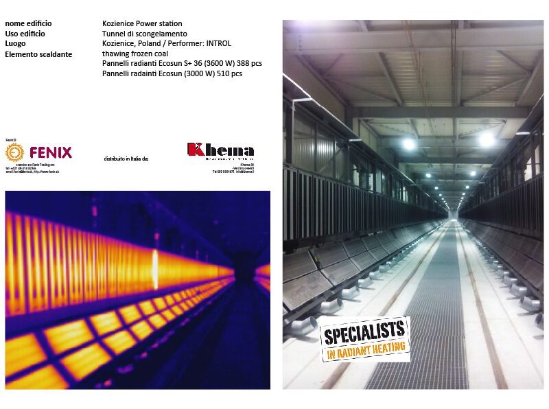 pannelli radianti ad alta temperatura ECOSUN S+ per riscaldamento di tunnel di scongelamento